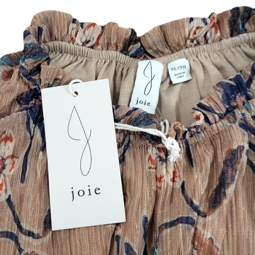 JOIE High Neck Boho Metallic Floral Ruched Waist Top XS - Picture 3 of 6